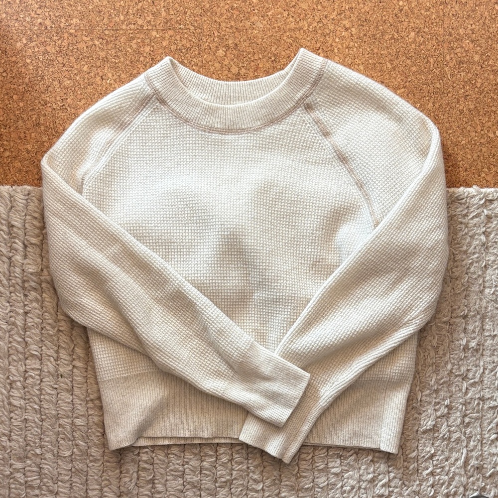Madewell Cream Women's Crew Neck Waffle Knit 100% Cashmere Sweater